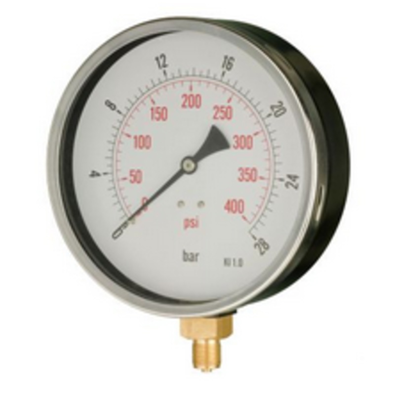 Dry Pressure Gauge, 160mm Face, 1/2 BSPT Male Thread, Bottom Connection