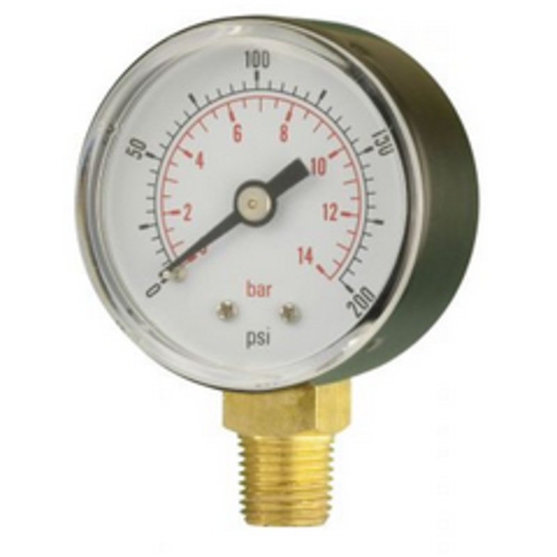 Dry Pressure Gauge, 50mm Face, 1/4 BSPT Male Thread, Bottom Connection