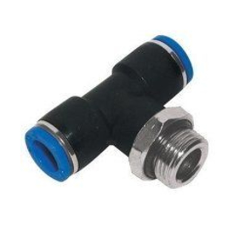 BSP Male Centre Leg Tee Stud x Tube Metal Pneumatic Push-In Fitting