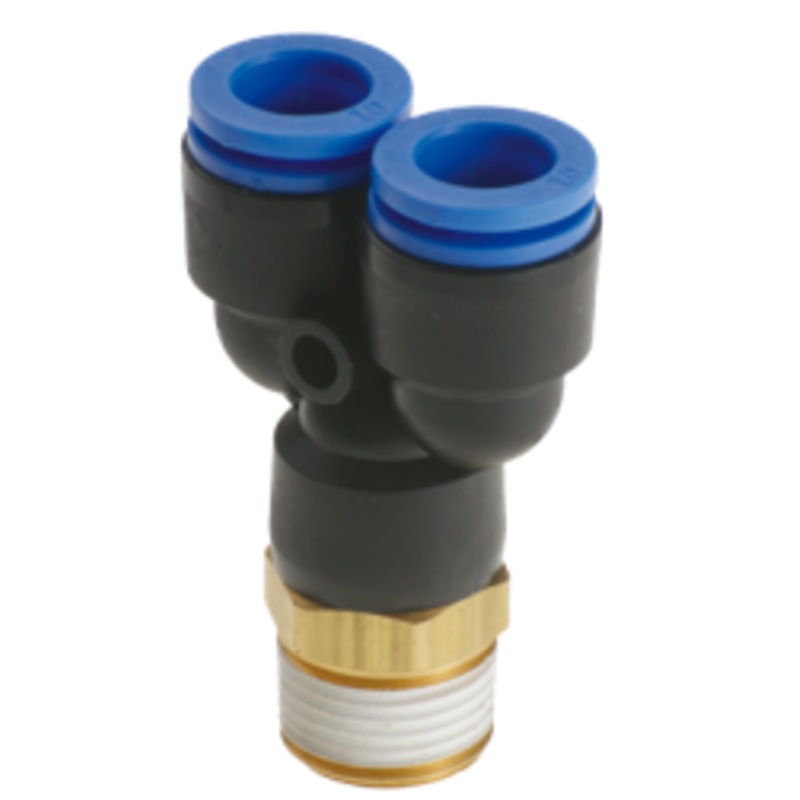 Metric Taper Male Y Piece Stud x Tube Metal Pneumatic Push-In Fitting