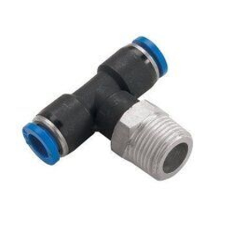 NPT Male Centre Leg Tee Stud x Tube Metal Pneumatic Push-In Fitting