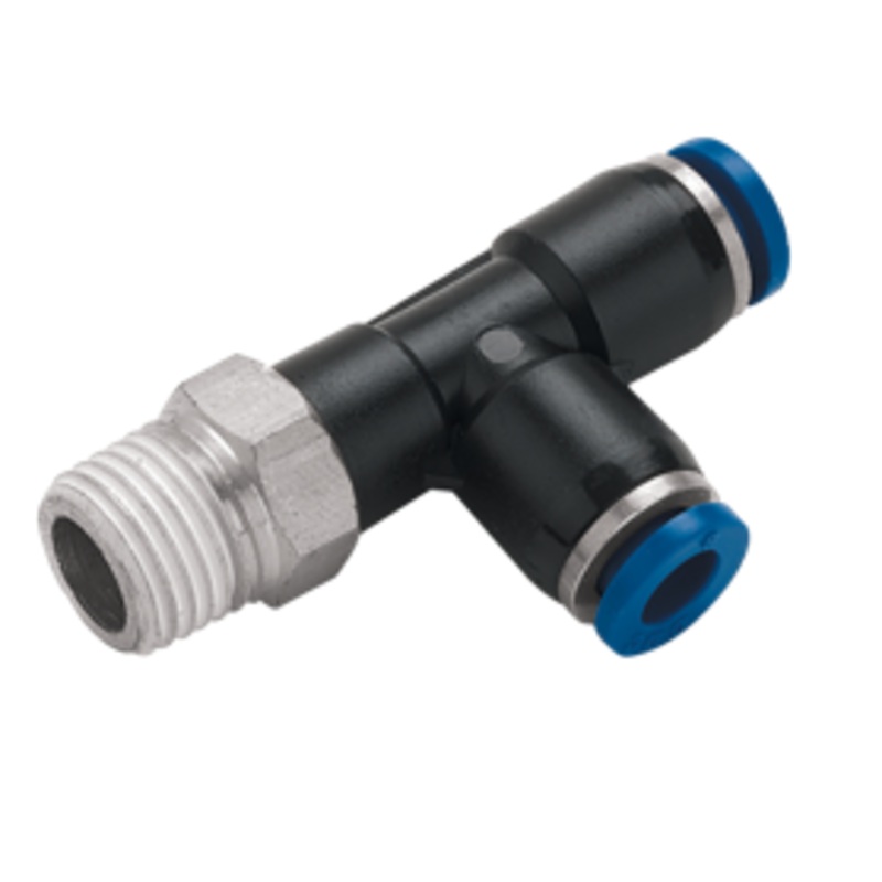 NPT Male Run Leg Tee Stud x Tube Metal Pneumatic Push-In Fitting