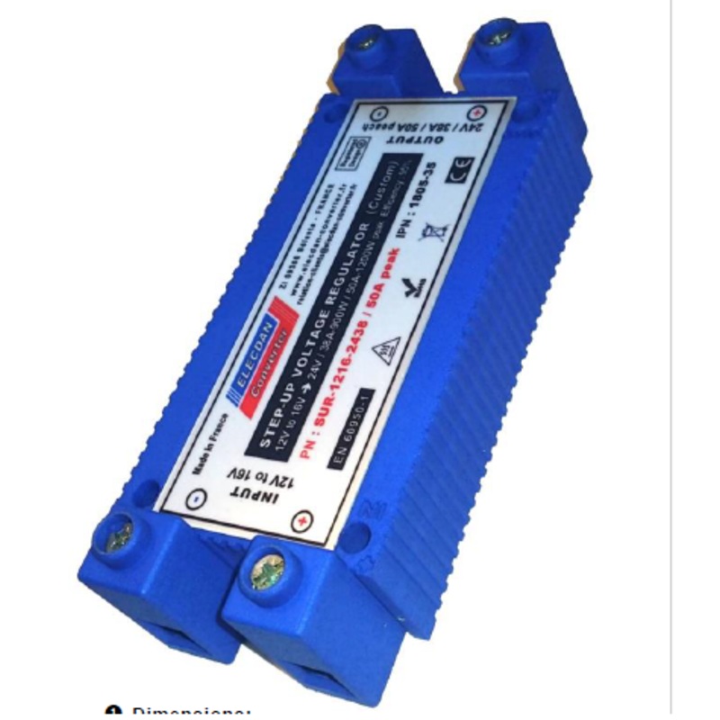 Elecdan SUR-1216-2438/50A Peak Step Up Voltage Regulator 12V To 16V To 24V With Brick Type Case