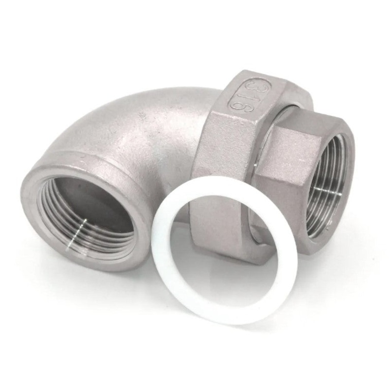 BSP Flat Face Female 90 Deg Elbow Union PTFE Seal 150LB 316 Stainless Steel Pipe Fitting