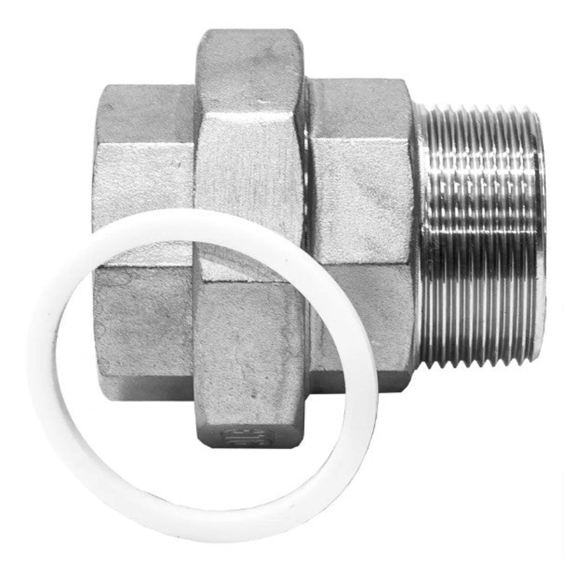 BSPT Male x BSP Flat Face Female Union PTFE Seal 150lb 316 Stainless Steel Pipe Fitting
