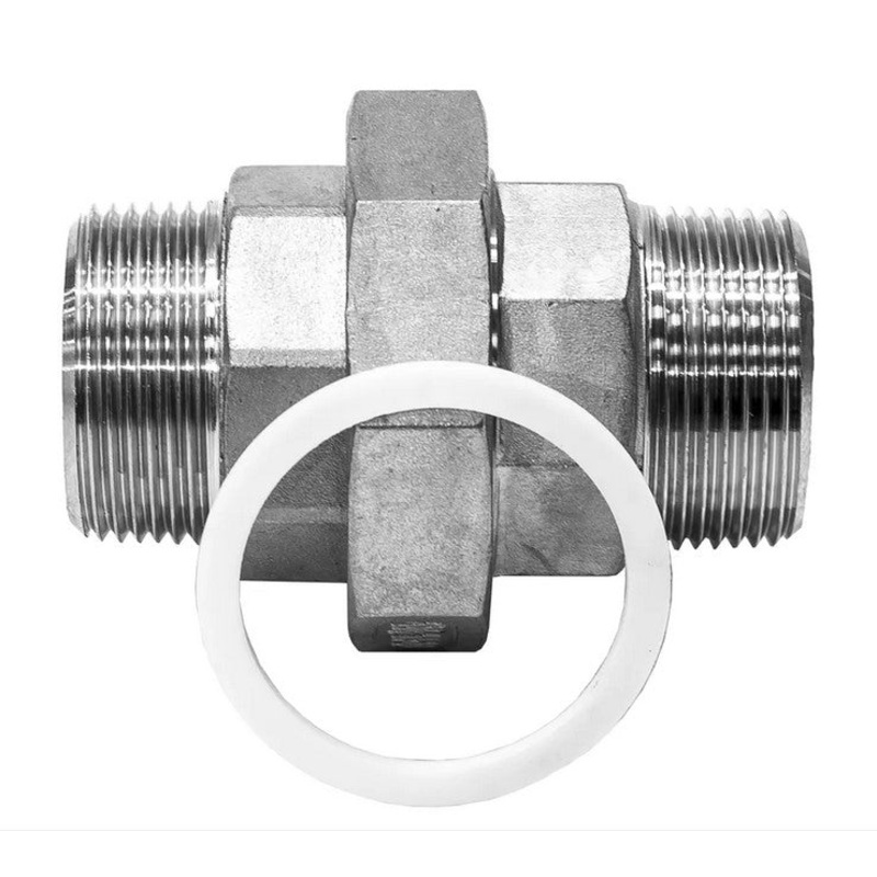 BSPT Male x BSPT Flat Face Male Union PTFE Seal 150LB 316 Stainless Steel Pipe Fitting
