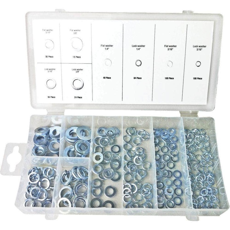 Grip 43146 500 Piece Zinc Plated Flat & Lock Washer Assortment Set