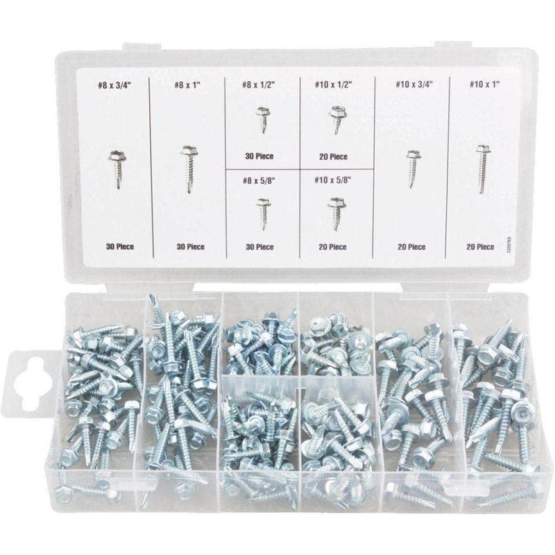 Grip 43162 200 Piece Zinc Plated Hex Head Self Drilling Screw Assortment Set