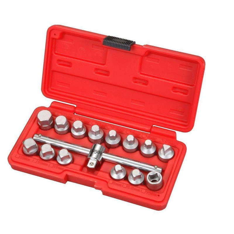 AuzGrip A16235 15 Piece 3/8 Square Drive Oil Drain Plug Key Set