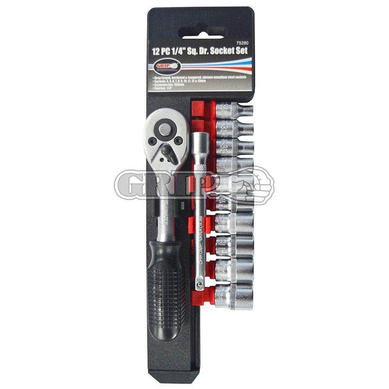 Grip 75280 12 Piece Metric 1/4 Square Drive 4-13mm Socket Set with Ratchet