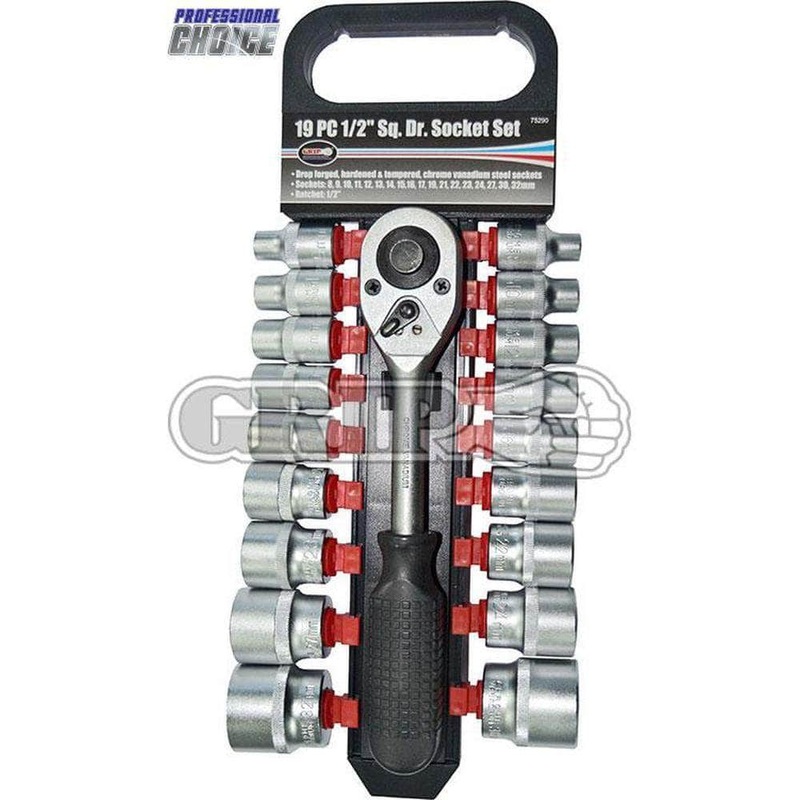 Grip 75290 19 Piece Metric 1/2 Square Drive 8-32mm Socket Set with Ratchet
