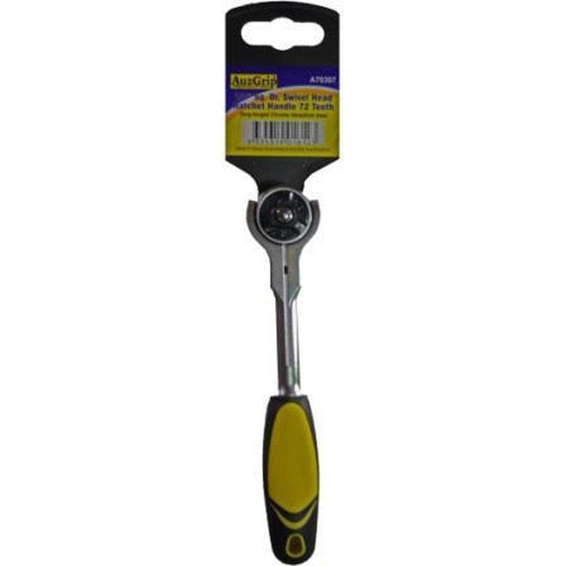 AuzGrip A70307 72 Teeth 1/4 Square Drive Swivel Head Stubby Ratchet