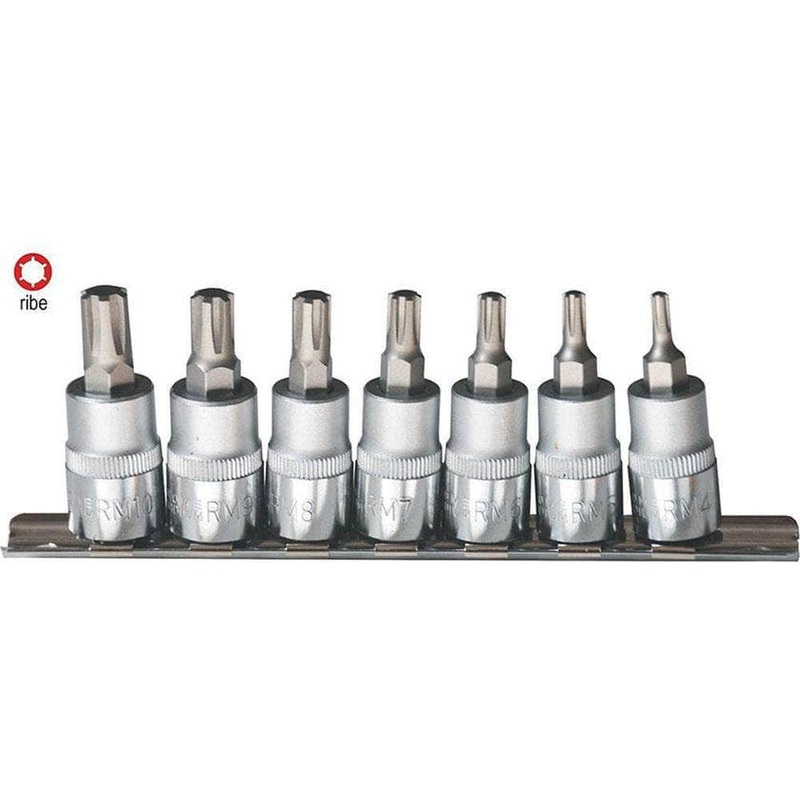 AuzGrip A70915 7 Piece 95mm 3/8 Square Drive Ribe Socket Bit Set