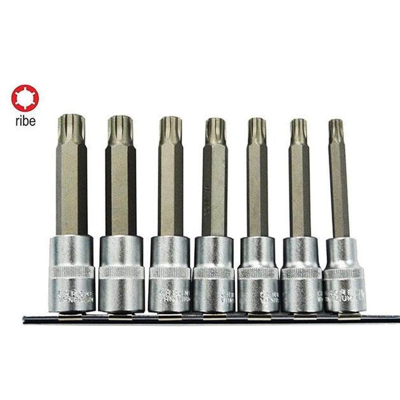 AuzGrip A70975 7 Piece 100mm 1/2 Square Drive Ribe Socket Bit Set