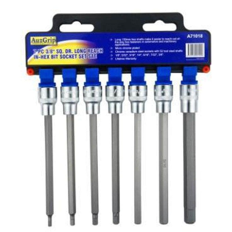 AuzGrip A71009 7 Piece Metric 3/8 Square Drive Long Reach In-Hex Bit Socket Set