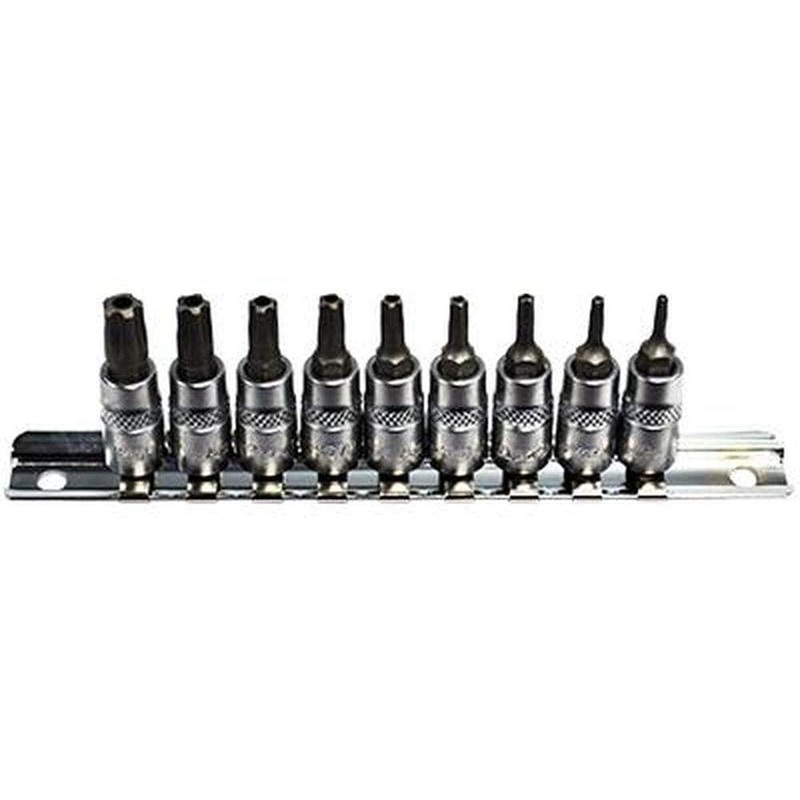 AuzGrip A71181 9 Piece 1/4 Square Drive 5 Point Tamper Proof Torx Bit Socket Set