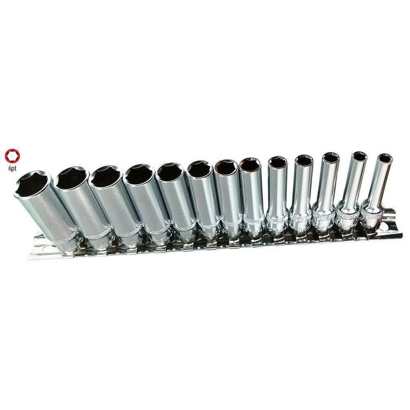 AuzGrip A75350 13 Piece Metric 6 Point 1/4 Square Drive Deep Socket Set