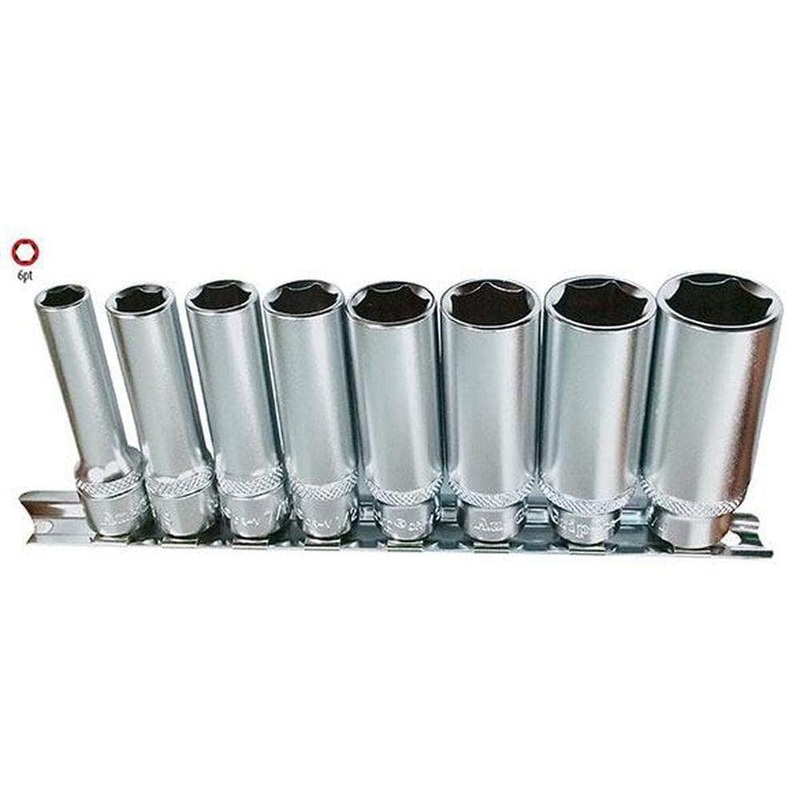 AuzGrip A75433 8 Piece SAE 6 Point 3/8 Square Drive Deep Socket Set