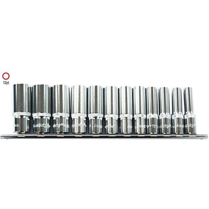 AuzGrip A75450 12 Piece Metric 12 Point 3/8 Square Drive Deep Socket Set