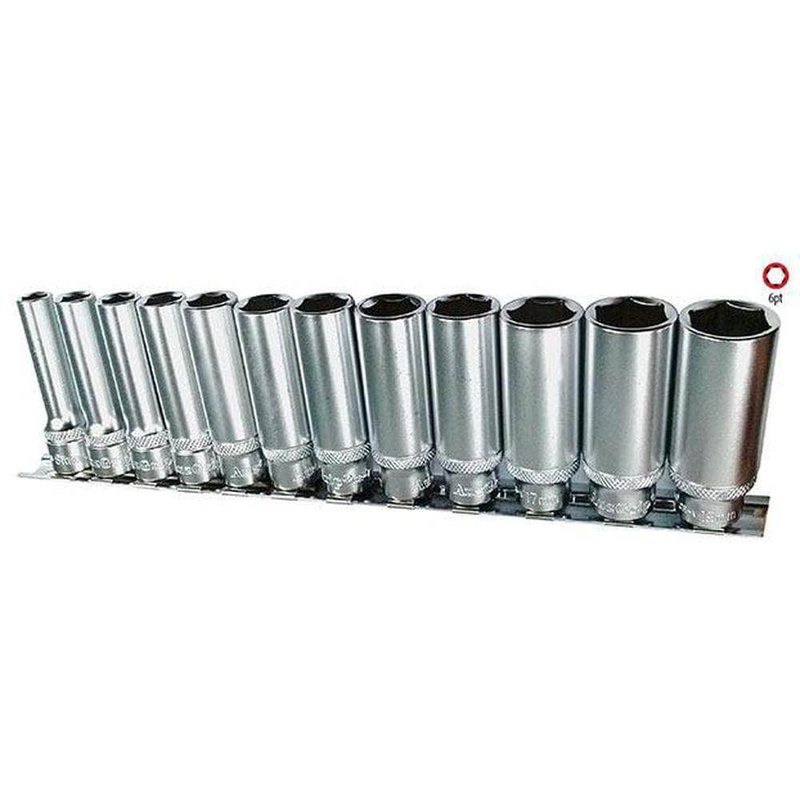 AuzGrip A75452 12 Piece Metric 6 Point 3/8 Square Drive Deep Socket Set