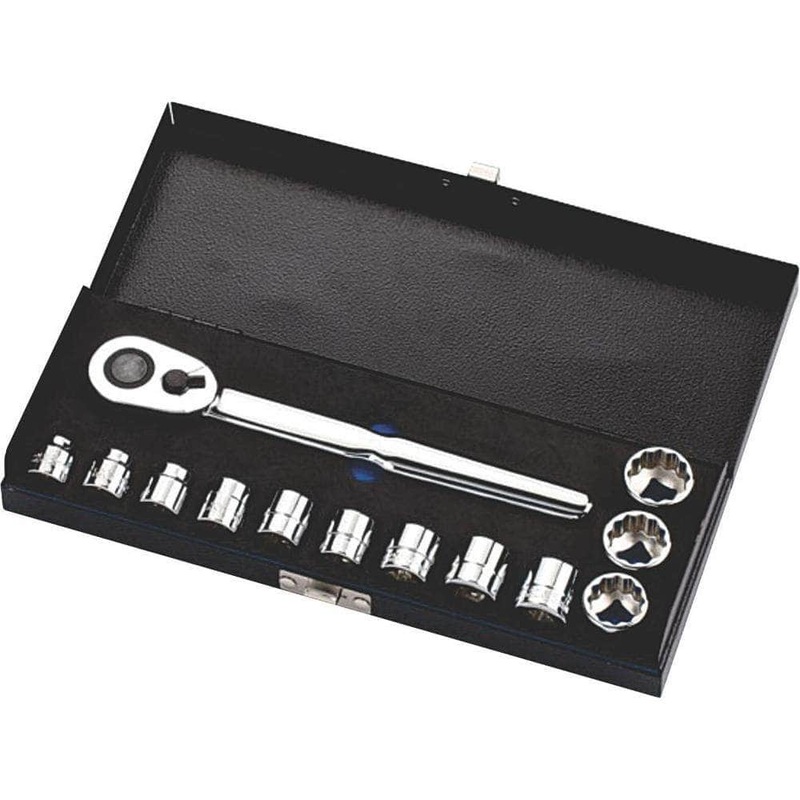 AuzGrip A75502 13 Piece Metric 12 Point 3/8 Square Drive Low Profile Socket Set