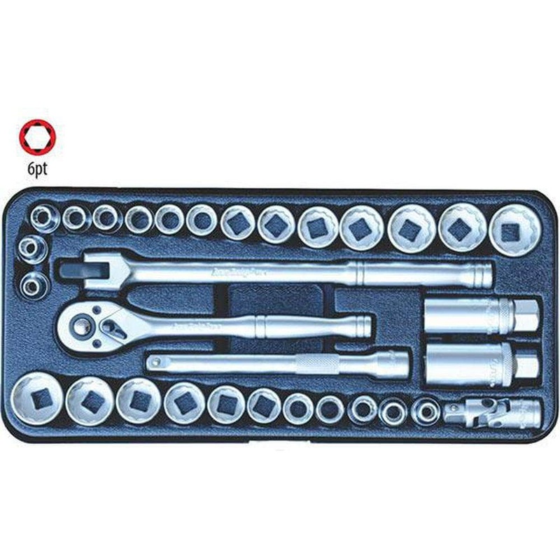 AuzGrip A75505 32 Piece Metric & SAE 6 Point 3/8 Square Drive Socket Set