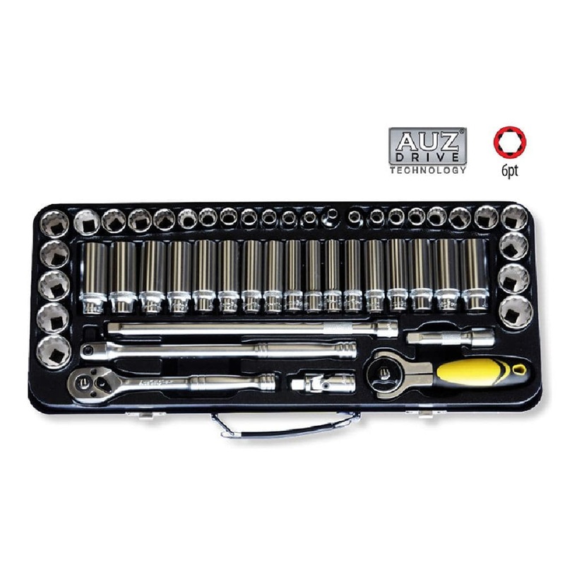 AuzGrip A75507 51 Piece Metric & SAE 12 Point 3/8 Square Drive Deep & Standard Socket Set