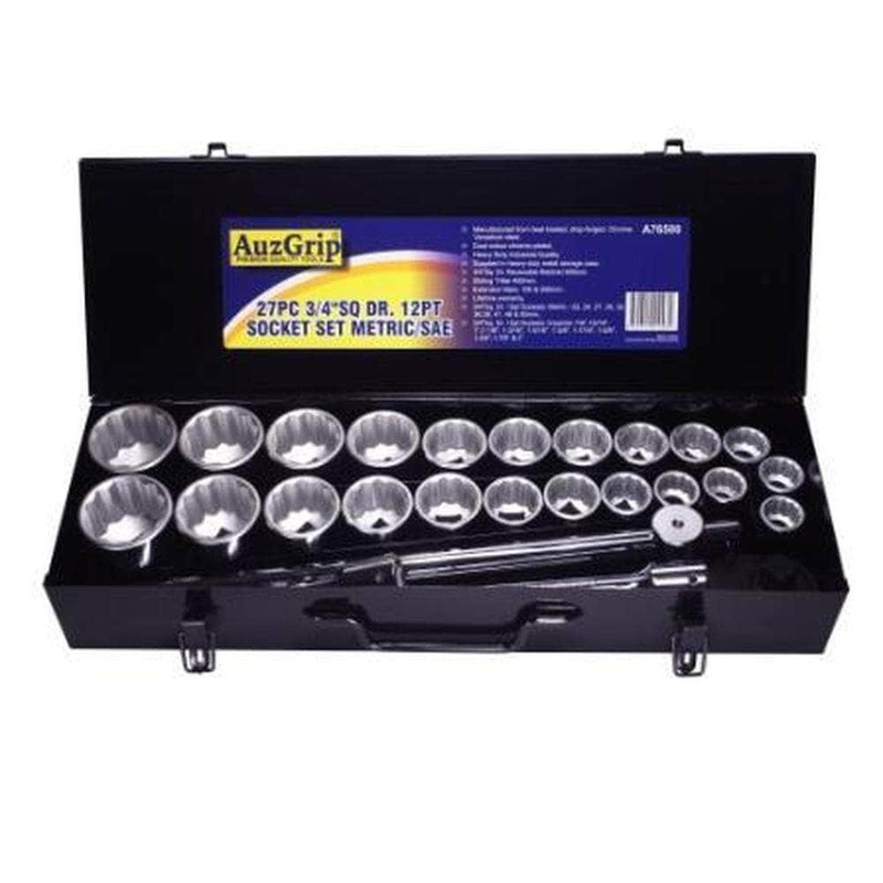 AuzGrip A76500 27 Piece Metric & SAE 12 Point 3/4 Square Drive Socket Set