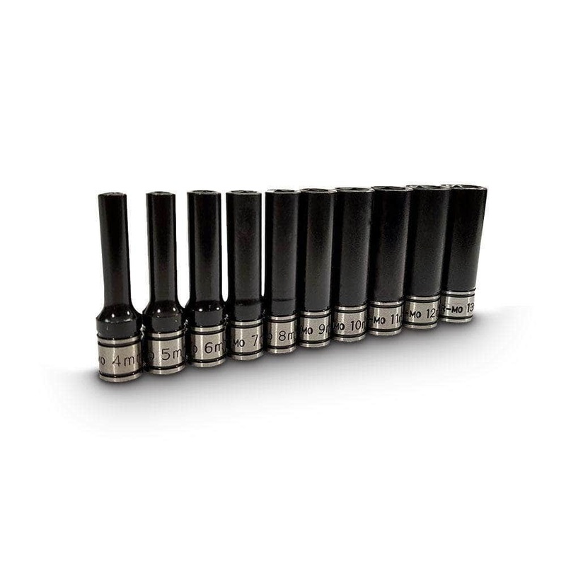 AuzGrip A84202 10 Piece 6 Point 1/4 Square Drive Thin Wall Deep Impact Socket Set