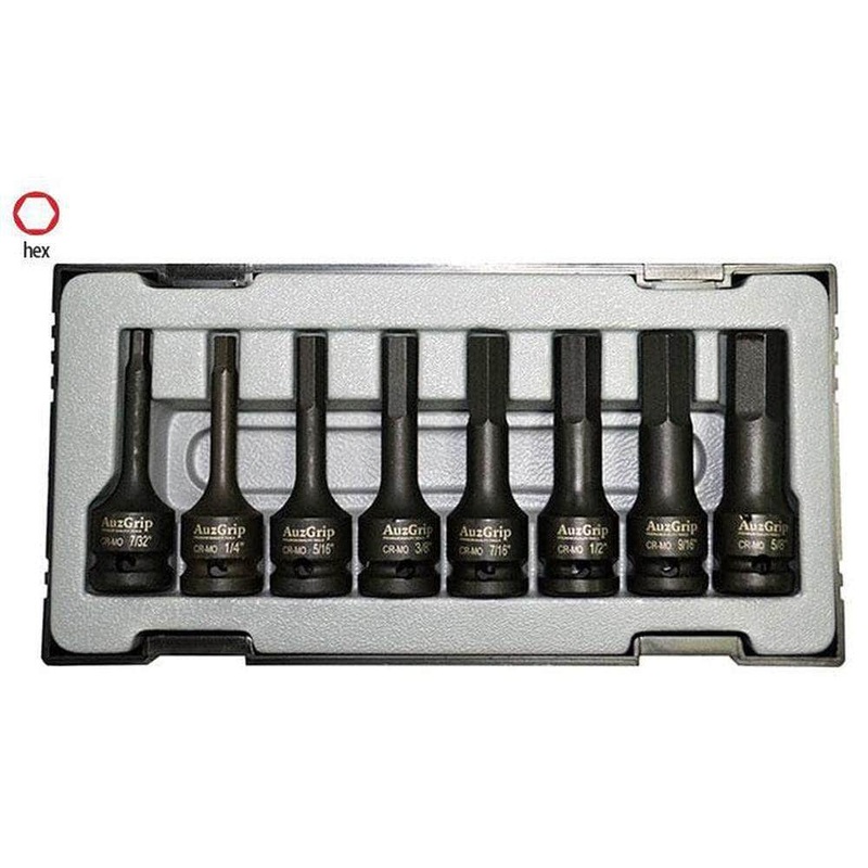AuzGrip A84601 8 Piece Metric 1/2 Square Drive In-Hex Bit Socket Set