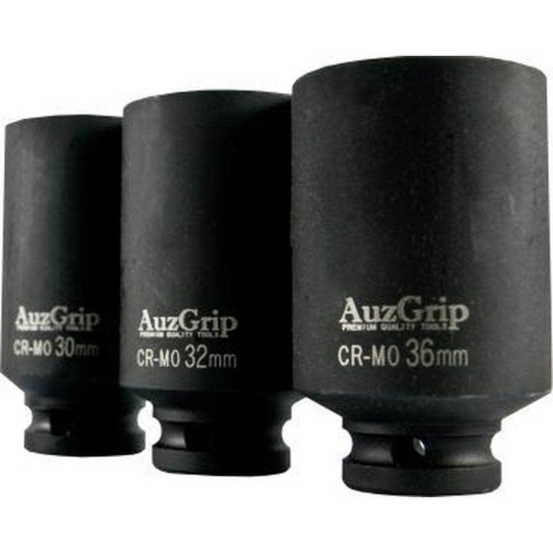 AuzGrip A84613 3 Piece 12 Point 1/2” Square Drive Wheel Hub Nut Deep Impact Socket Set