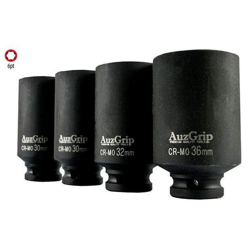 AuzGrip A84614 4 Piece Metric 6 Point 1/2 Square Drive Deep Impact Socket Set