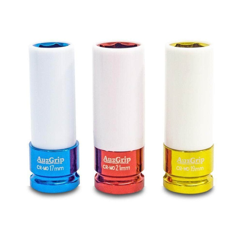 AuzGrip A84671 3 Piece 6 Point 1/2 Square Drive Alloy Wheel Impact Socket Set