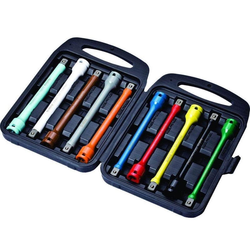 AuzGrip A84868 10 Piece 1/2 Square Drive Torsion Extension Bar Set