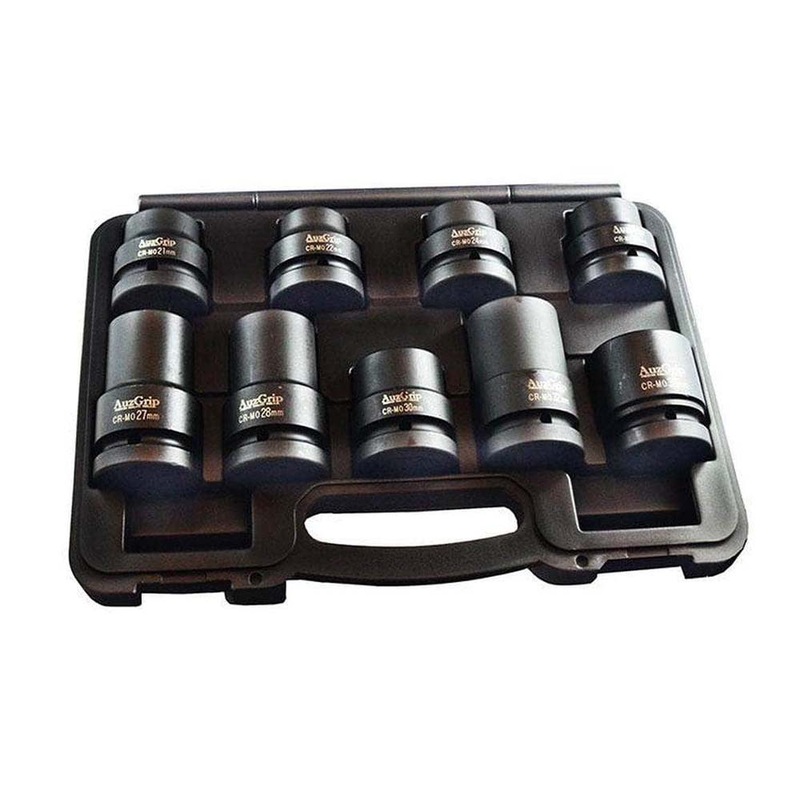AuzGrip A86800 9 Piece Metric 6 Point 1” Square Drive Impact Socket Set