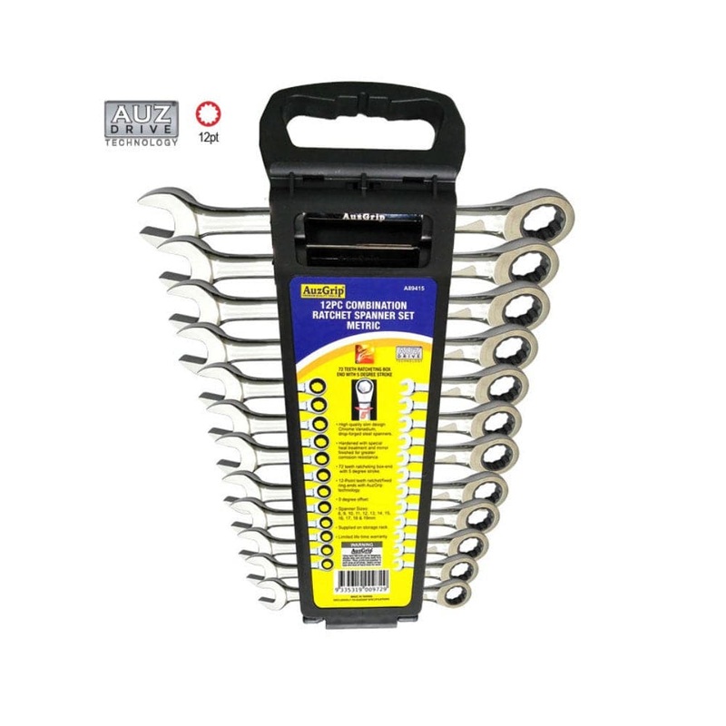AuzGrip A89415 12 Piece Metric Combination Ratchet Spanner Set