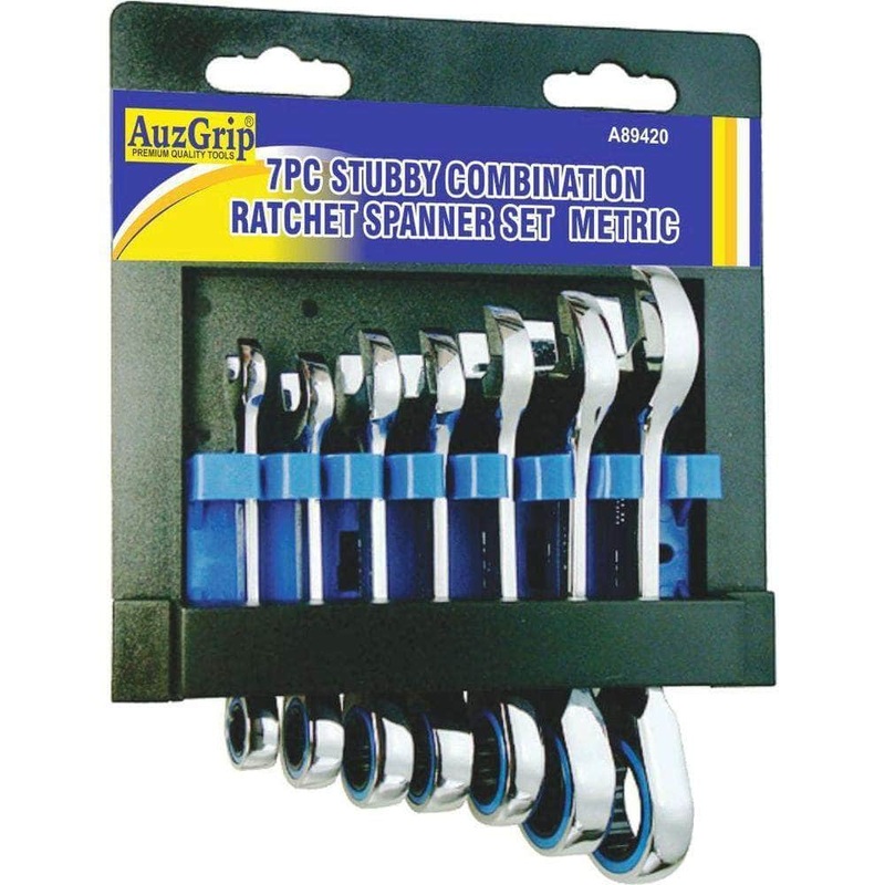 AuzGrip A89421 7 Piece SAE Stubby Combination Ratchet Spanner Set