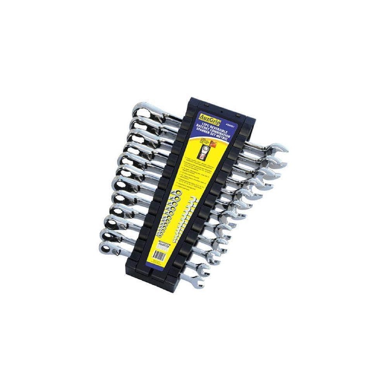 AuzGrip A89501 12 Piece Metric Reversible Ratchet Combination Spanner Set