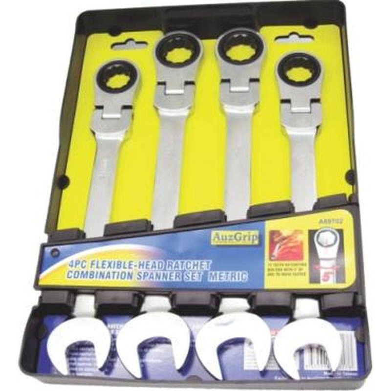AuzGrip A89702 4 Piece Metric Flexible Combination Ratchet Spanner Set