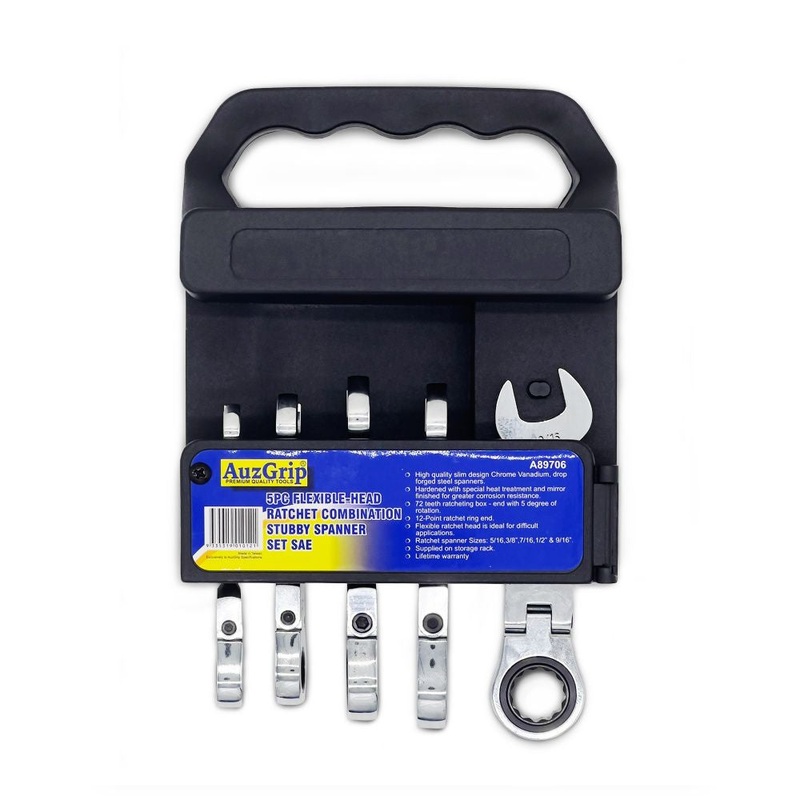 AuzGrip A89706 5 Piece SAE Stubby Flexible Combination Ratchet Spanner Set