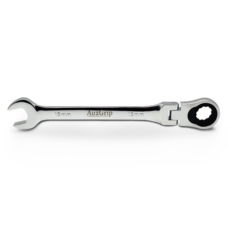 AuzGrip A89722 15mm Flexible Open End & Ring Combination Ratchet Spanner