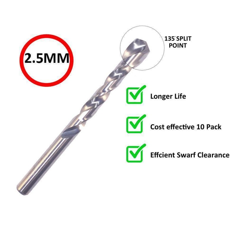 Insize IN0014 10 Piece 2.5mm Heavy Duty HSS M2 Drill Bit Set