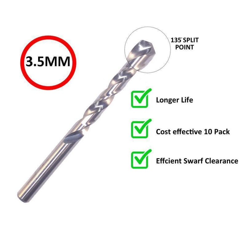 Insize IN0016 10 Piece 3.5mm Heavy Duty HSS M2 Drill Bit Set