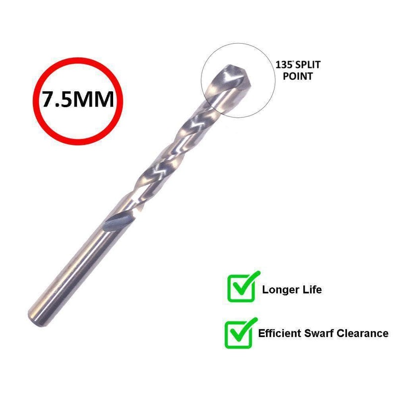 Insize IN0024 5 Piece 7.5mm Heavy Duty HSS M2 Drill Bit Set