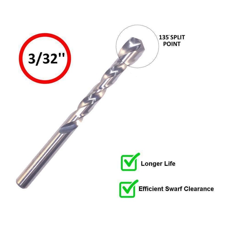 Insize IN0113 10 Piece 3/32 Heavy Duty HSS M2 Drill Bit Set