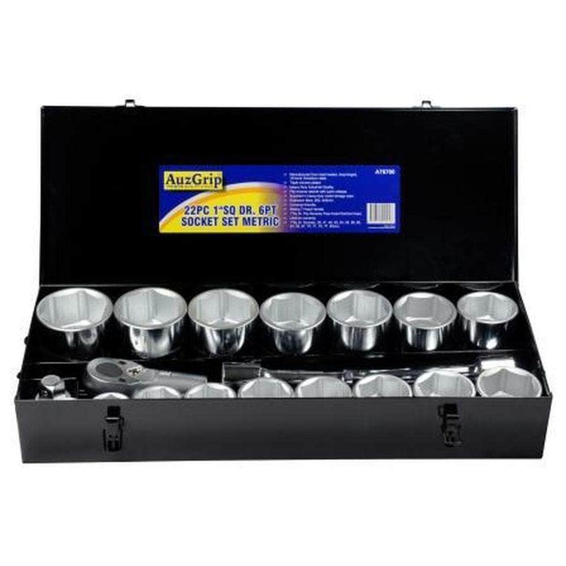 AuzGrip A76700 22 Piece 38mm-80mm 6 Point Metric 1 Square Drive Socket Set