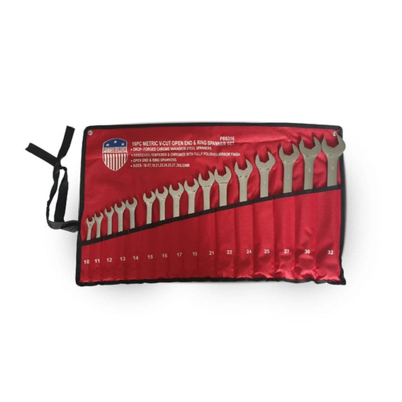 Pittsburgh P89316 16 Piece Metric V-Cut Open End & Ring Spanner Set