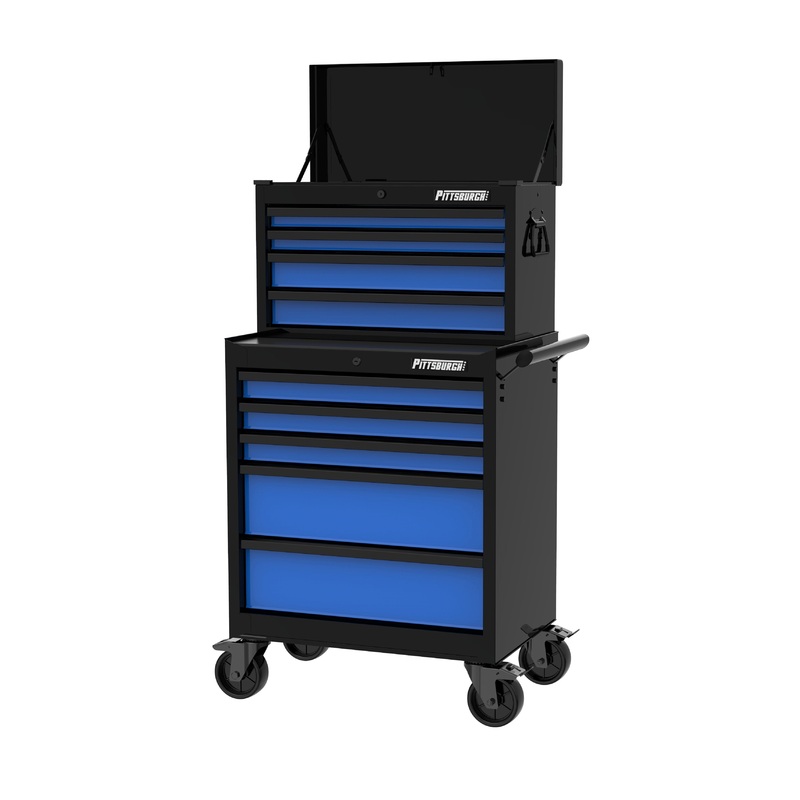 Pittsburgh P10010 26 9 Drawer Blue & Black Tool Chest & Roller Cabinet Trolley Combo