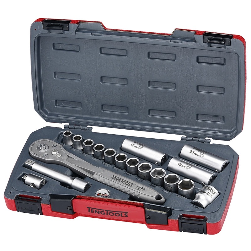 Teng Tools 18 Piece 1/2 Drive Regular & Deep Stainless Steel Metric Socket Set – TS1218