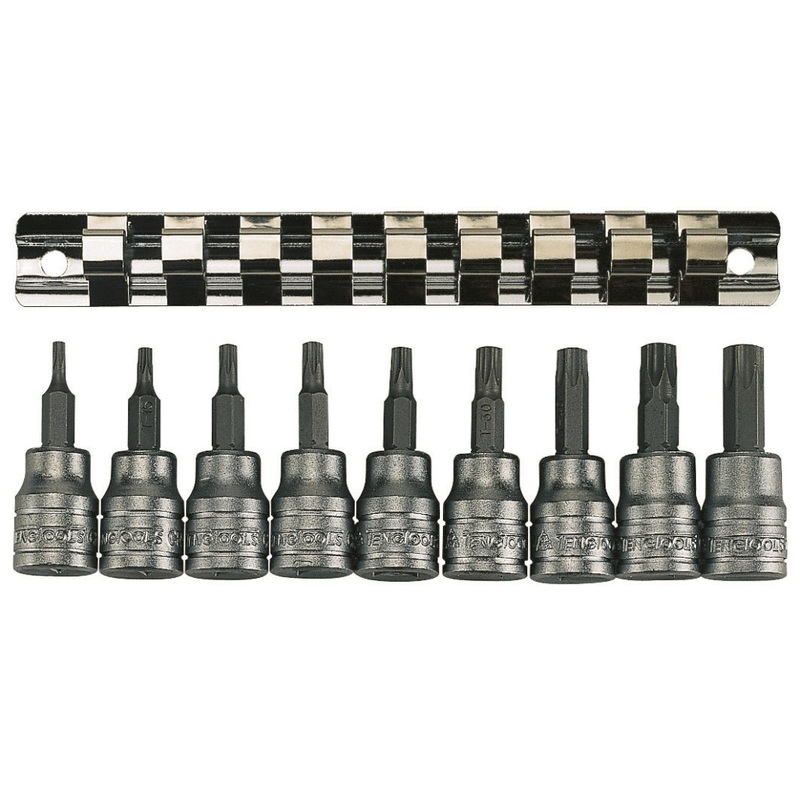 Teng Tools 9 Piece 3/8 Drive TX Socket Clip Rail – M3813TX